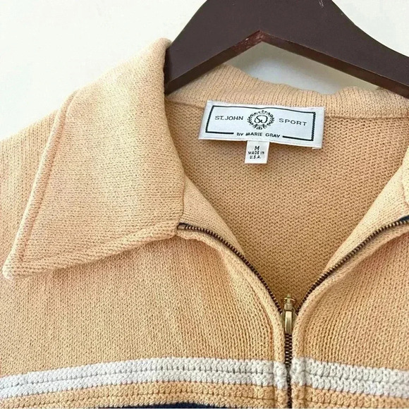 ST. JOHN Santana Knit Logo Crest Pastel Colorblock Full Zip Jacket - Picture 3 of 7